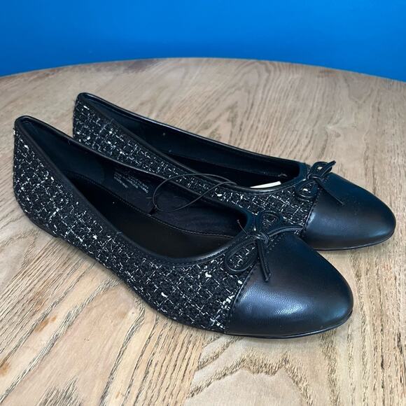 NWT J. Crew Black Cap Toe Tweed Flats Women’s Size 10 Classic Round Toe Slip On - Picture 1 of 8